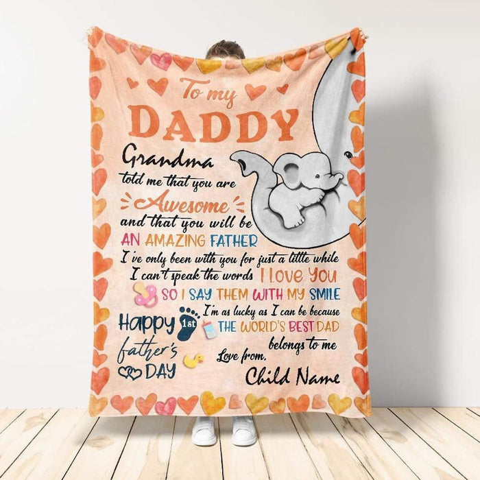 Personalized Fleece Blanket For New Dad Grandma Told Me That You Are Awesome Custom Name Cute Elephant Printed