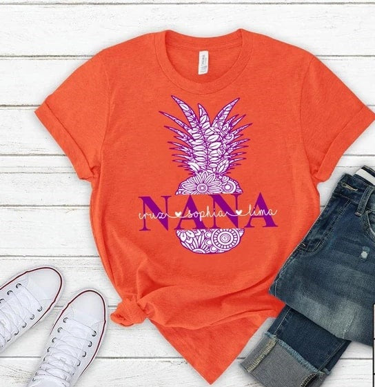 Personalized Shirt For Grandma Nana Pineapple Shirts With Grandkids Name Design Printed