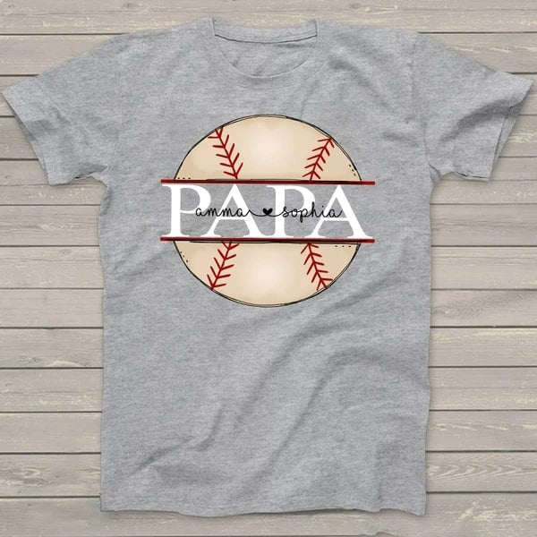 Personalized Baseball Shirt For Papa With Grandkid Name Deign Printed Shirts