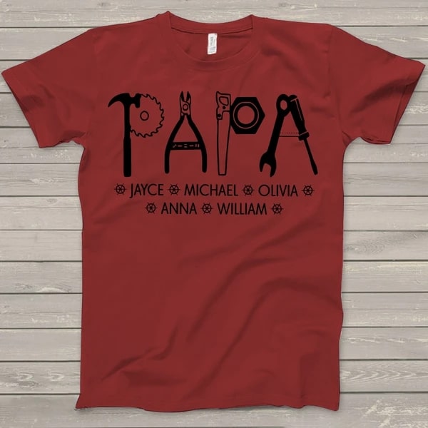 Personalized Construction Shirt For Papa Cusom Grankids Name Design Printed Shirts