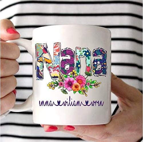Personalized Coffee Mug For Grandmother Nana Flower Grandma Mug Custom Name 11oz 15oz Ceramic Mugs