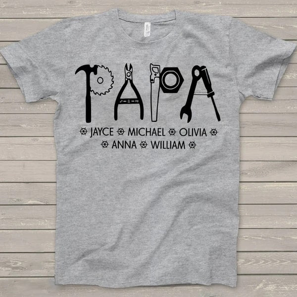 Personalized Construction Shirt For Papa Cusom Grankids Name Design Printed Shirts