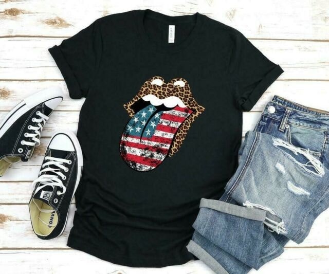 Shirt For Women Cheetah Leopard Lips US Flag Art Printed Shirt For Independence Day