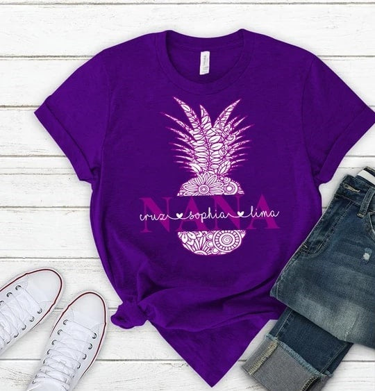 Personalized Shirt For Grandma Nana Pineapple Shirts With Grandkids Name Design Printed