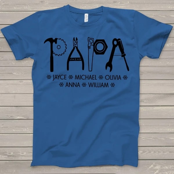 Personalized Construction Shirt For Papa Cusom Grankids Name Design Printed Shirts