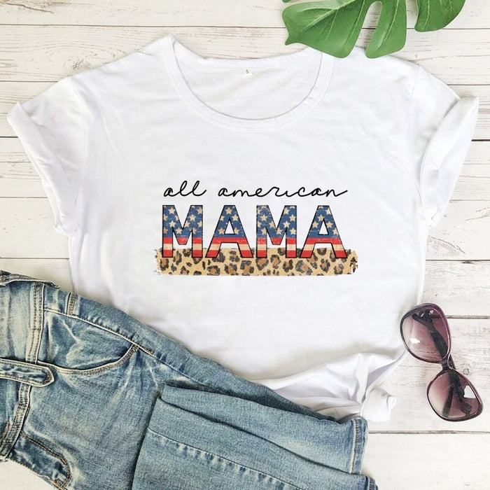 Shirt All American Mama Art Print Leopard Shirt For Independence Day