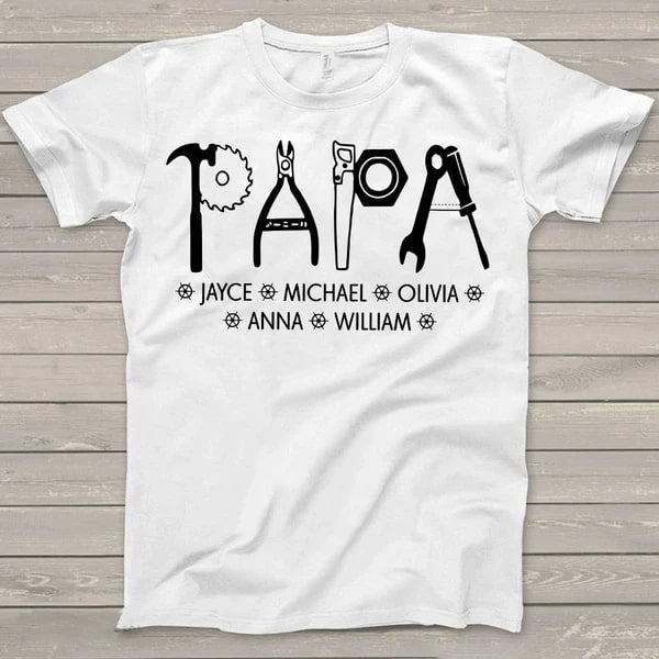 Personalized Construction Shirt For Papa Cusom Grankids Name Design Printed Shirts