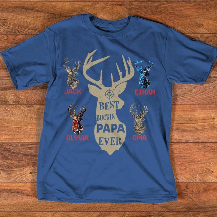 Personalized Shirt For Grandpa Buckin Papa Ever Deer Hunting Custom Grandkids Name For Father's Day