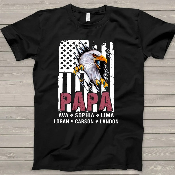 Personalized Shirt For Grandpa Papa With GrandKids Name Art Print Shirts American Flag For Father's Day