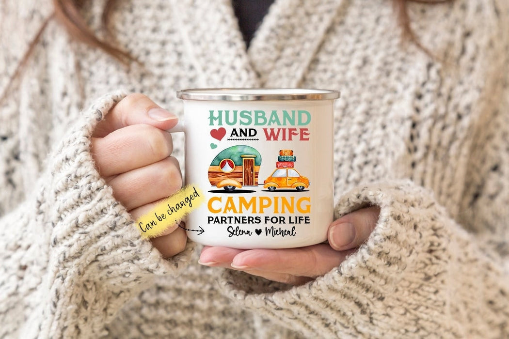 Personalized Husband and Wife Camping Partners for Life Campfire Mug 12oz Romantic Gifts for Lovers