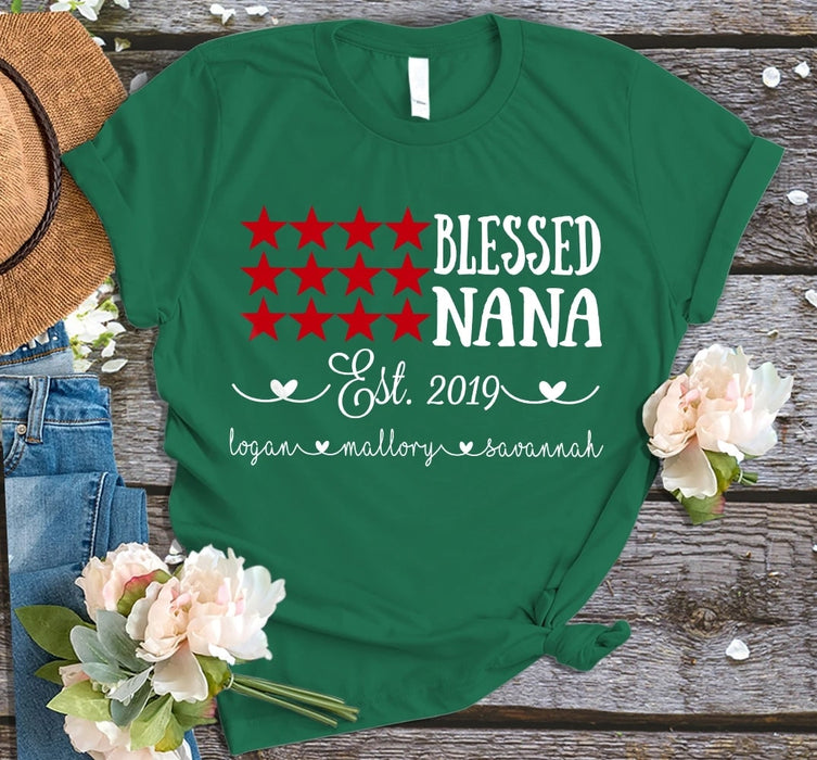 Personalized Shirt For Mimi Blessed Mimi With Grandkids Name Flag Shirt For Grandma