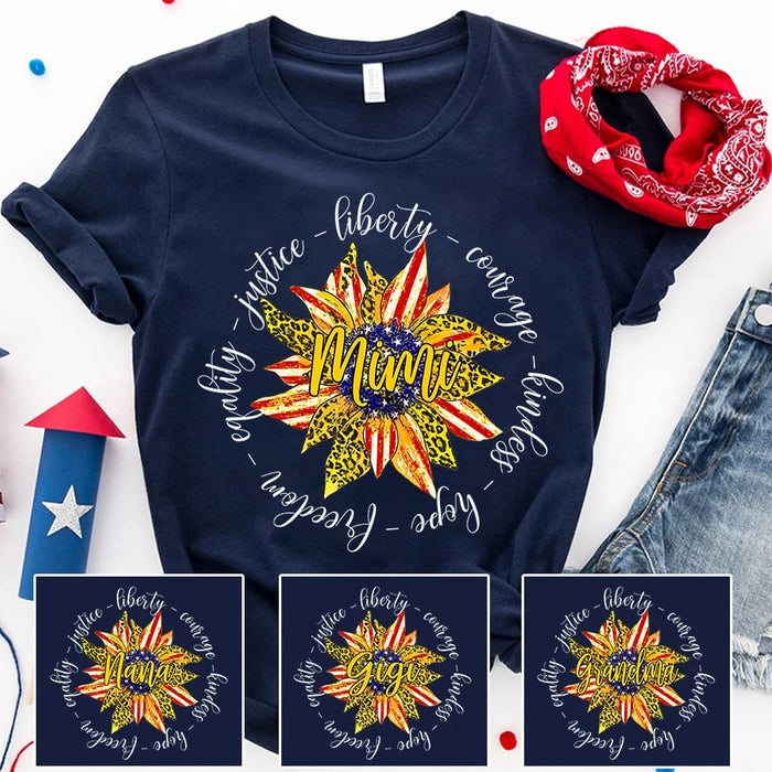 Personalized Shirt For Mimi Design Print Sunflower USA Flag Custom Grandkids's Name