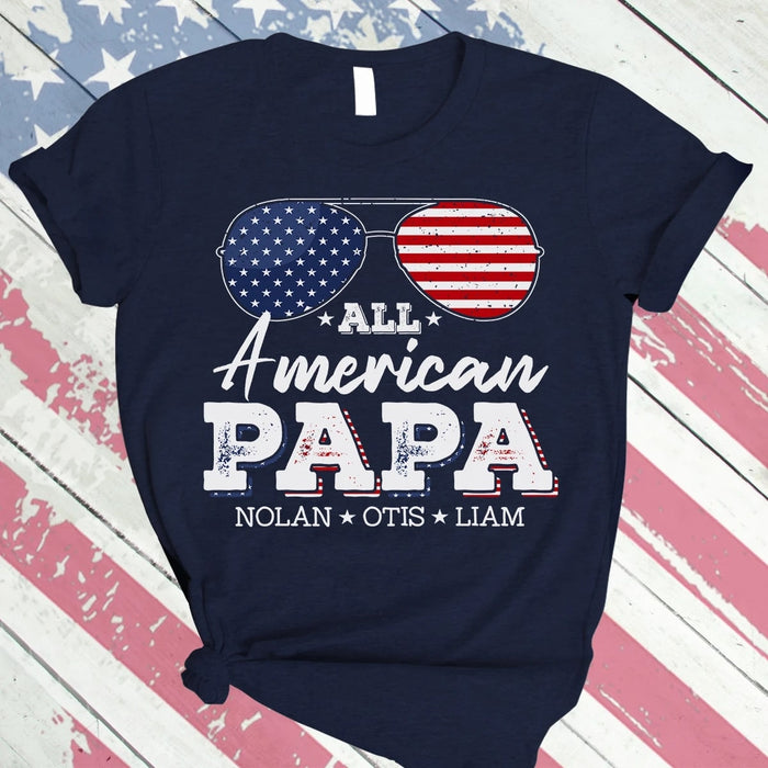 Personalized Shirt For Grandpa All American Papa With Kids Names Papa T Shirt