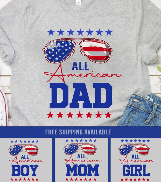 Personalized Shirt For Family All American Dad US Flag Shirt For Independence Day