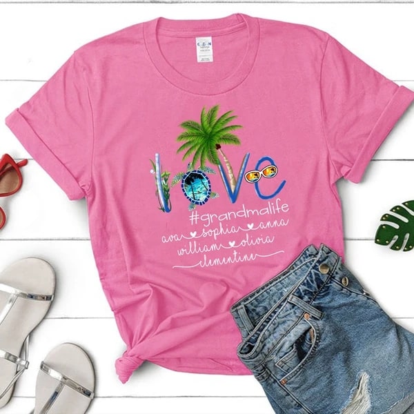 Personalized Turtle Tee Shirt For Mimi Summer With Hashtag Grandmalife Custom Kids Name