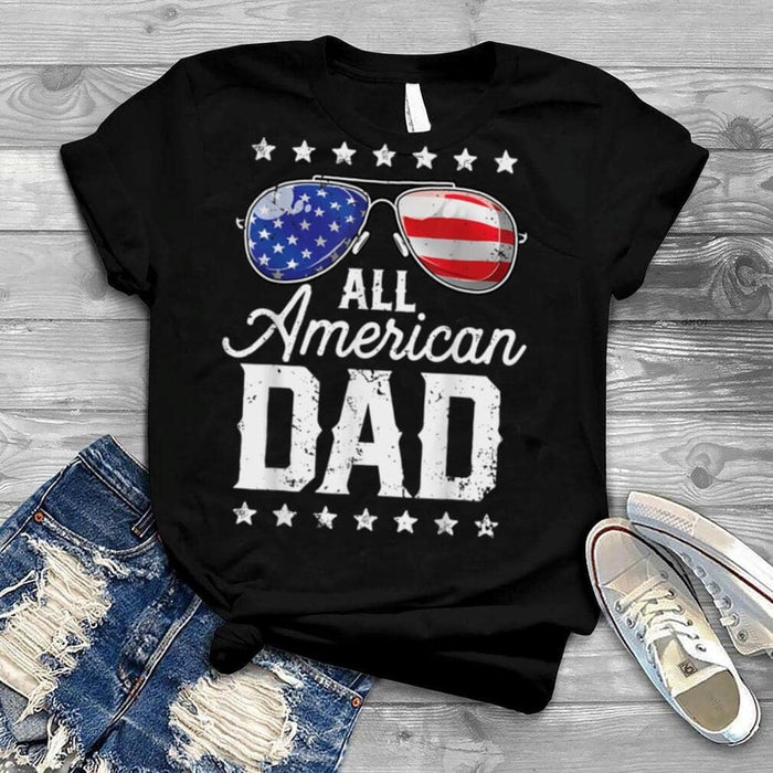 Personalized Shirt For Family All American Dad With Glasses US Flag Shirt For Independence Day