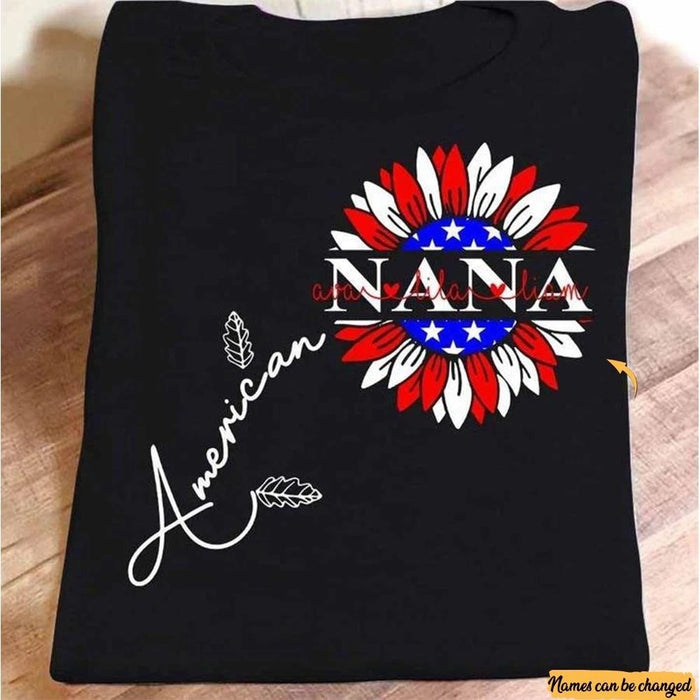 Personalized American Sunflower Nana T Shirt Independence Day Cute Patriotic Shirt for Grandma
