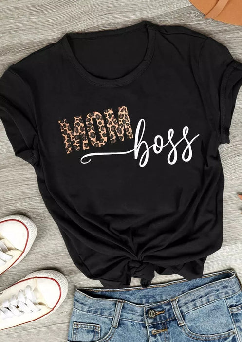 Personalized T-Shirt For Mom Leopard Printed Mom Boss Shirt Gifts For Women