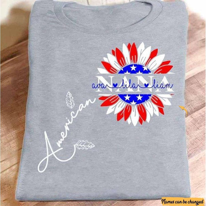 Personalized American Sunflower Nana T Shirt Independence Day Cute Patriotic Shirt for Grandma