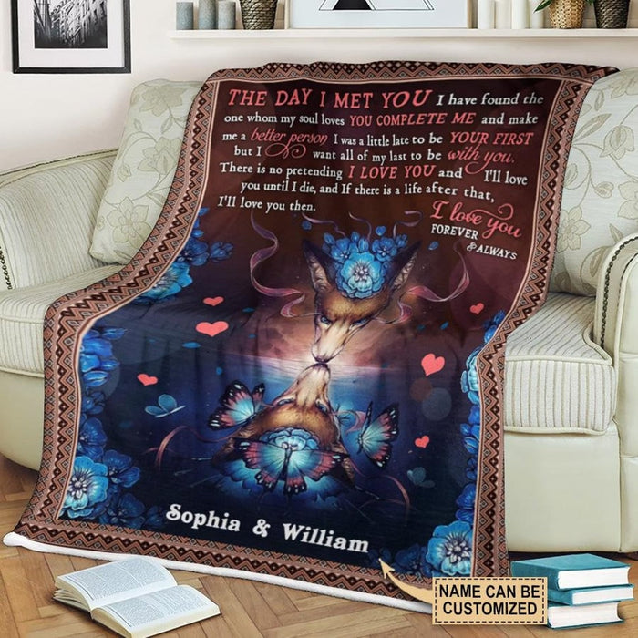 Personalized Fleece Blanket For Couple The Day I Met You I Have Found The One Kissing Wolf Printed Custom Name