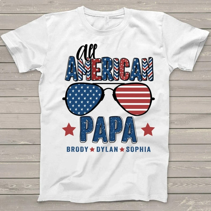 Personalized Shirt For Grandpa All American Papa Shirt Custom Kid Name Happy Father's Day