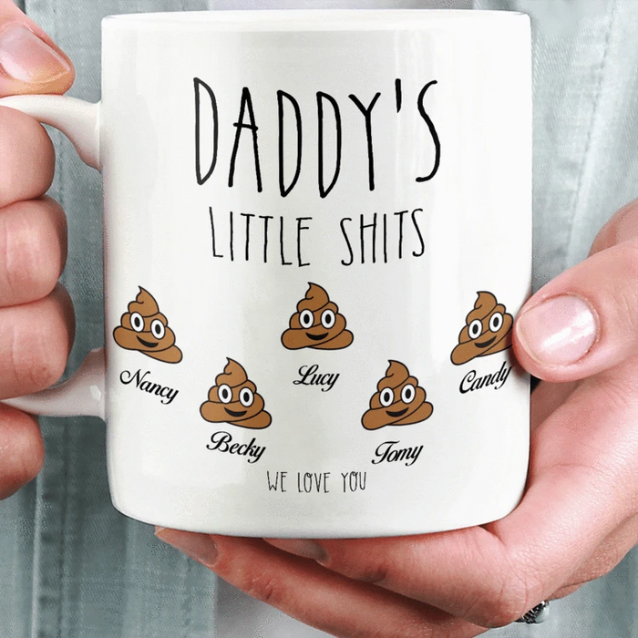 Personalized Daddy's Little Shits Coffee Mug Customized Multi Kids Names Gifts For Father's Day