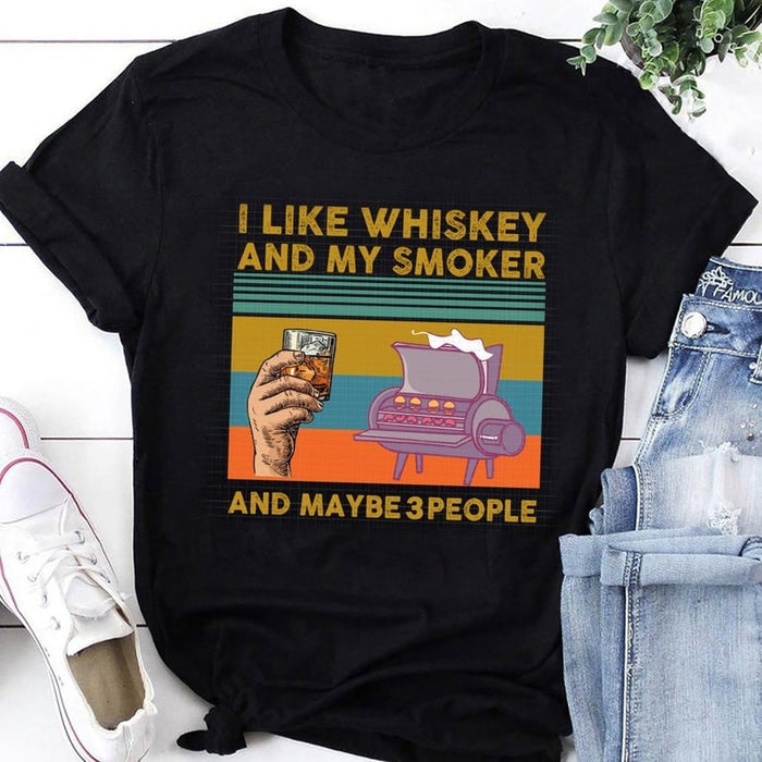 Shirt For Men I Like Whiskey And My Smoker And Maybe 3 People Vintage Wine Shirt For Father's Day