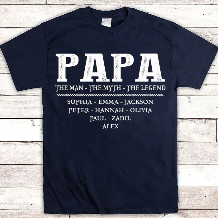 Personalized T-Shirt For Grandpa Papa The Man The Myth The Legend Custom Kids Name Shirt