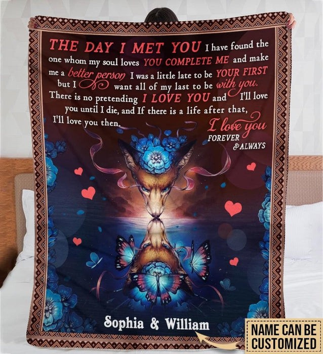 Personalized Fleece Blanket For Couple The Day I Met You I Have Found The One Kissing Wolf Printed Custom Name