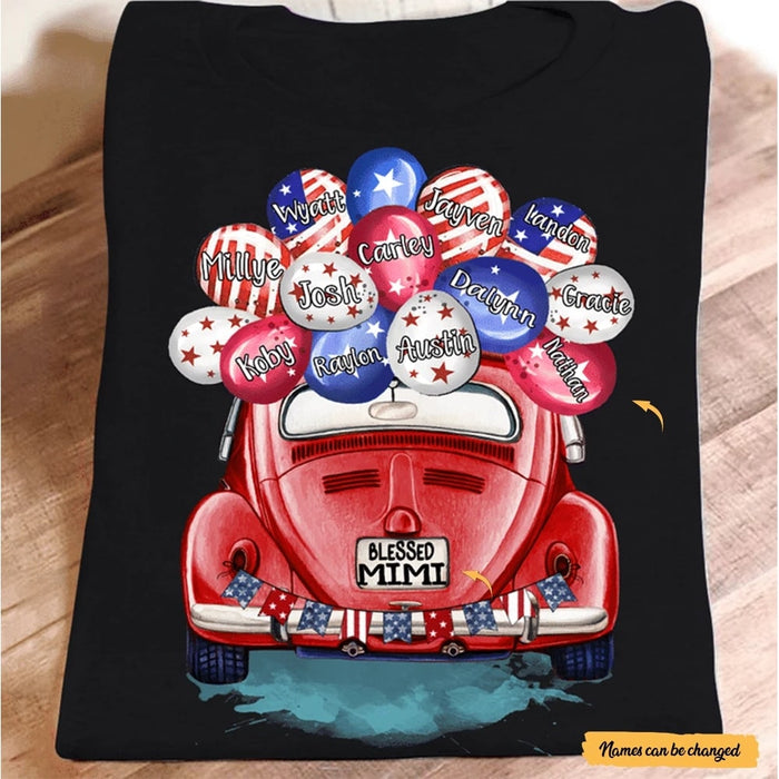 Personalized Blessed Mimi Balloons Car Shirt 4th July USA Flag Patriotic Gifts for Grandma Mother