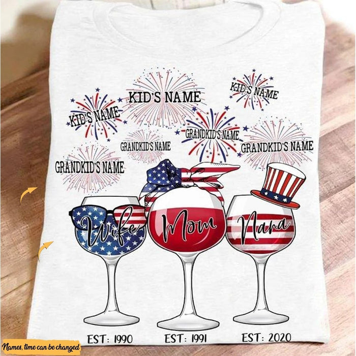 Personalized American Wife Mom Nana Est Shirt Patriotic Gifts for Grandma Fireworks Shirts 4th Of July