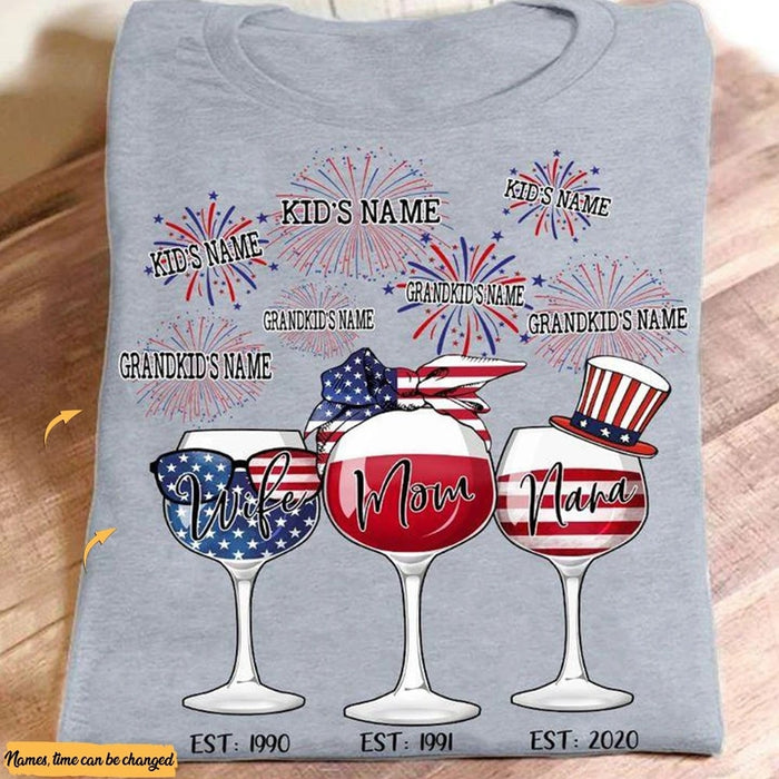 Personalized American Wife Mom Nana Est Shirt Patriotic Gifts for Grandma Fireworks Shirts 4th Of July
