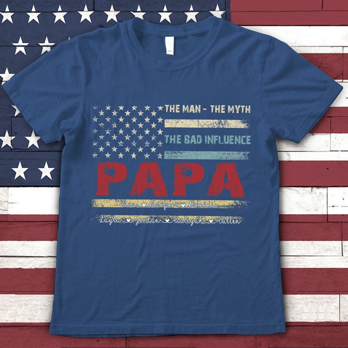 Personalized Shirt For Father's Day The Man The Myth The Dad Influence Papa With Grandkids