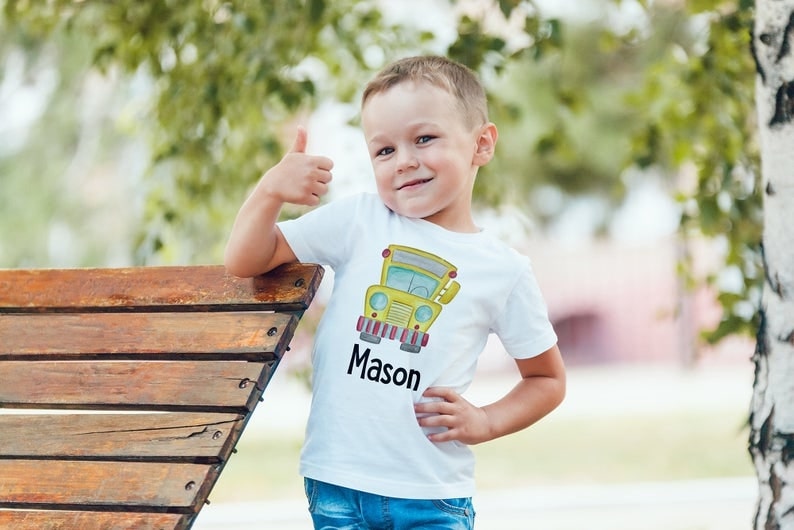Personalized T-Shirt For Kids Cute Truck Printed Custom Name Shirt Back To School Shirt For Boy And Girl