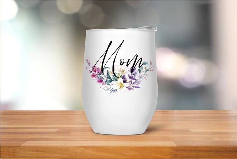 Personalized Name 12oz Wine Glass For Mom Grandma Funny Floral Wine Tumbler Gifts For Nana Abuela