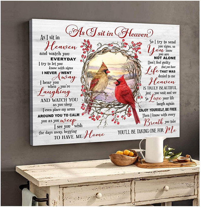 Cardinal Canvas Poster As I Sit In Heaven Wall Art Print Wreath Cardinals Canvas Poster Cardinal Bird Lovers Gift