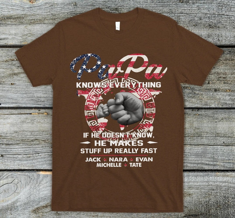 Personalized Shirt For Grandpa Papa Knows Everything Shirt Custom Kid's Name