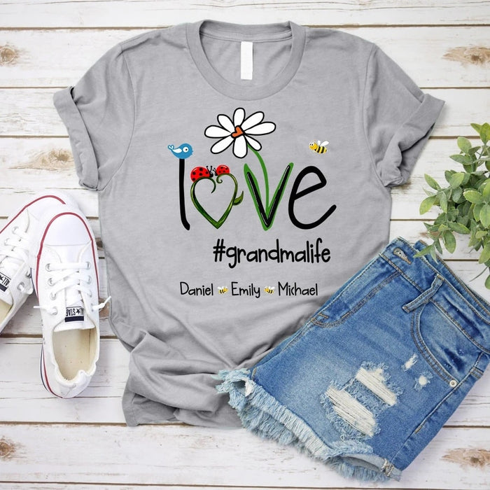 Personalized T-Shirt For Mimi Love Grandma Life Art Print Shirt Custom Kids Name