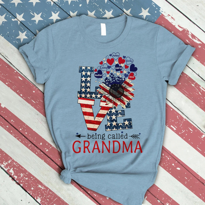 Personalized Shirt For Grandma Love Being Called Grandma Sunflower US Flag T-Shirt