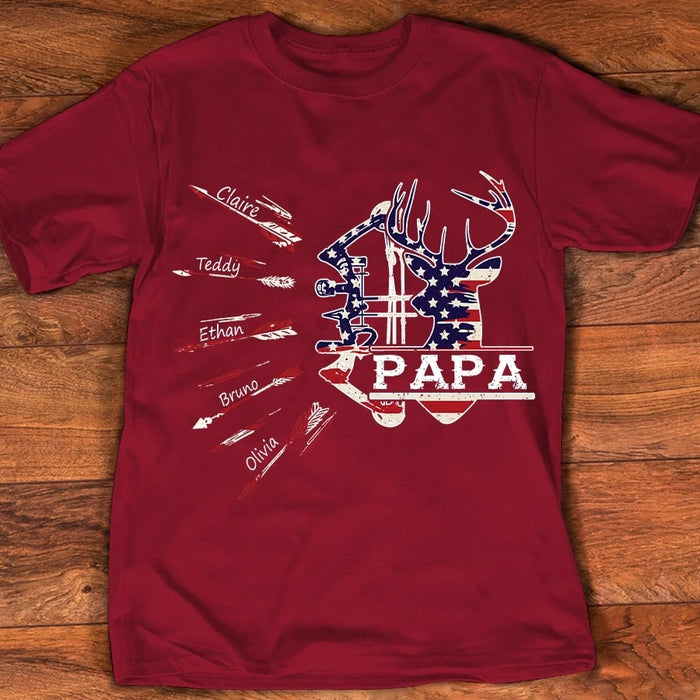 Personalized Shirt For Grandpa Papa Bow Hunting Shirt Custom Grandkid's Name