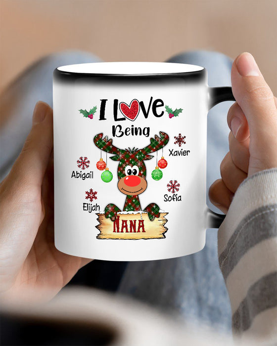 Personalized Coffee Mug Gifts For Grandma I Love Being Nana Reindeer Snowflakes Custom Grandkids Name Christmas Cup