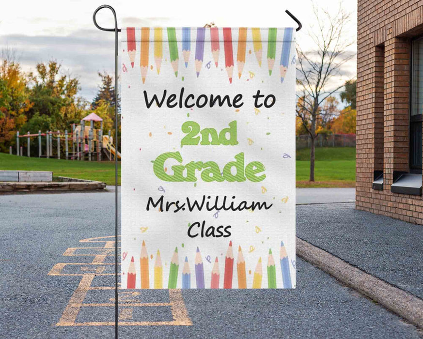 Personalized Back To School Flag Gifts For Teacher 2nd Grade Class Color Crayons Custom Name Welcome Flag
