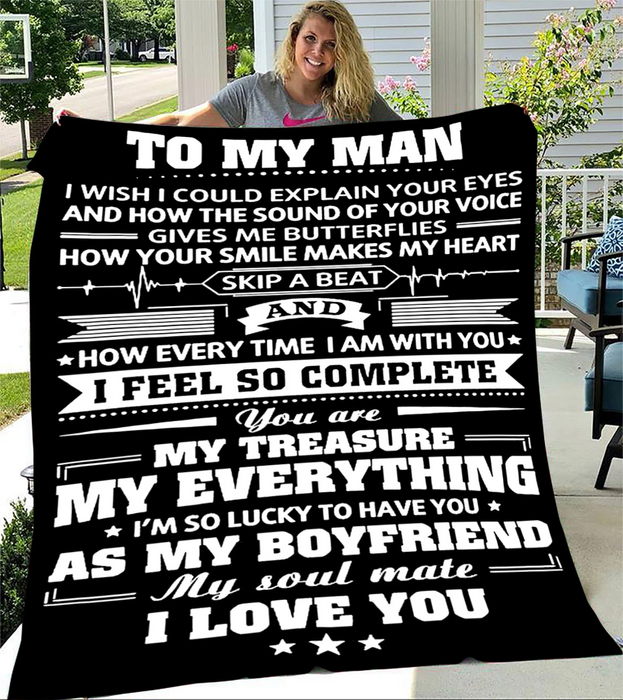 Personalized Fleece Blanket To My Man My Treasure My Everything Soulmate I Love You Black Blankets Custom Name