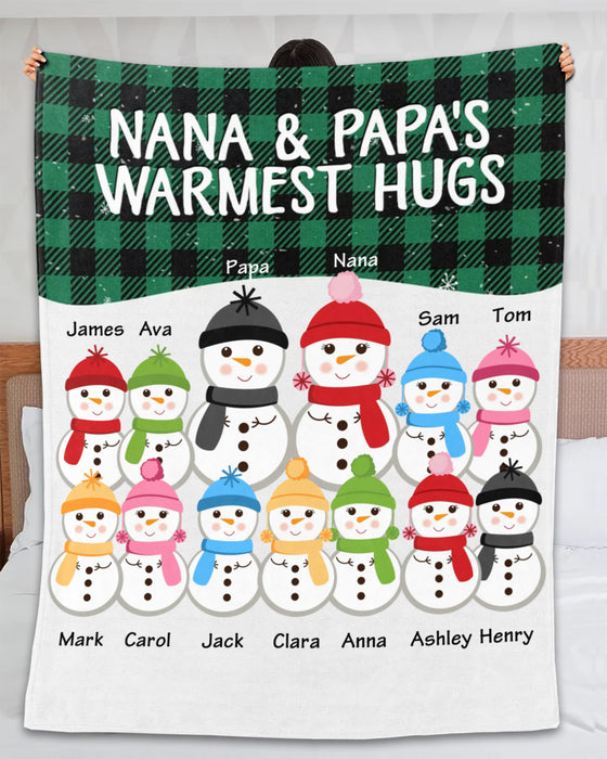 Personalized To My Grandma Blanket From Grandchild Snowmen Family Green Plaid Printed Custom Name Gifts For Christmas