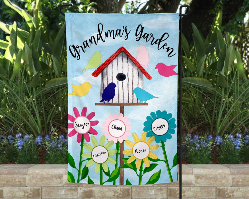 Personalized Garden Flag For Nana Grandma's Garden Colorful Flower Bird Custom Grandkids Name Welcome Flag Gifts