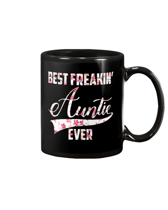 Personalized Coffee Mug For Aunty From Niece Nephew Bests Freakin' Auntie Ever Flowers Custom Name Gifts For Christmas
