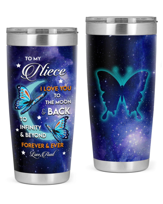 Personalized To My Niece Tumbler From Aunt Uncle Butterflies To Infinity & Beyond Custom Name Travel Cup Gifts For Christmas