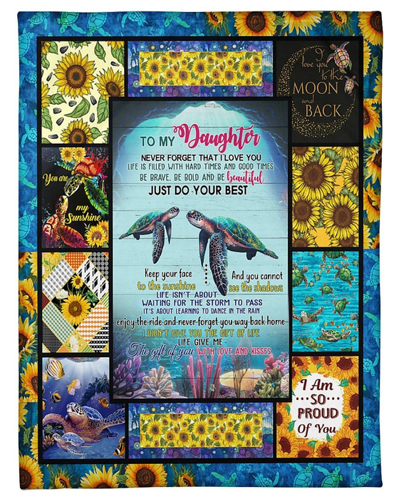 Personalized To My Daughter Blanket From Mom Dad Never Forget That I Love You Turtle Family And Sunflower Printed