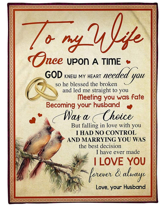 Personalized Love Blanket To My Wife Once Upon A Time Rings & Cardinal Couple Prints Custom Name Blanket For Valentine