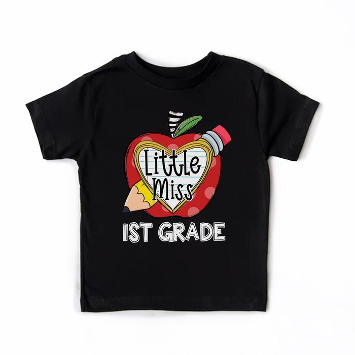 Personalized T-Shirt Gifts For Kid Little Miss 1st Grade Apple Pencil Custom Grade Shirt Back To School Outfit